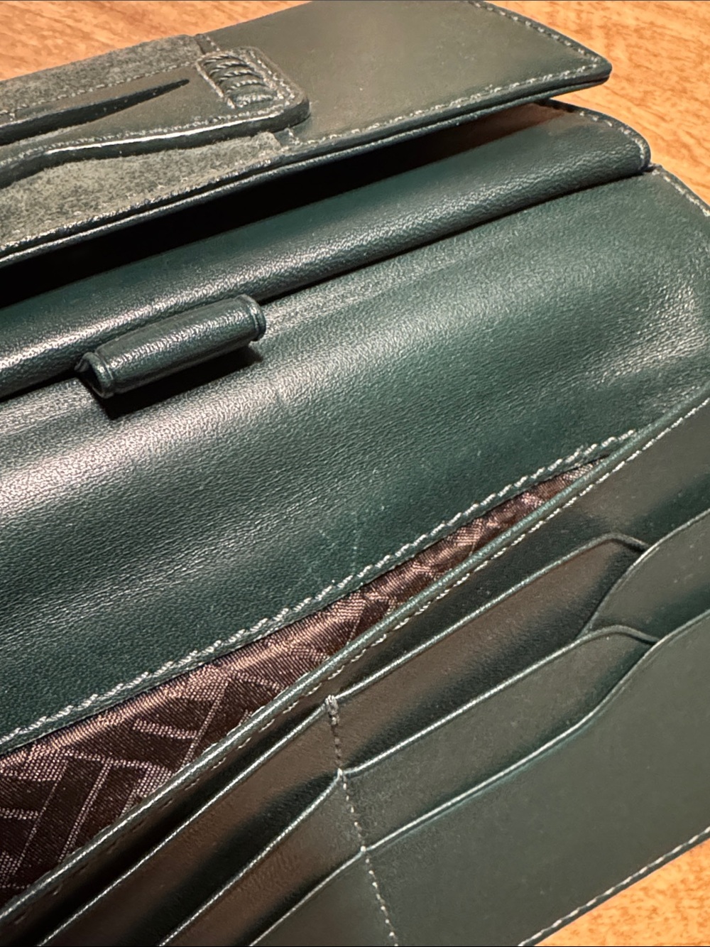 A Cole Haan Dark Teal Leather Wallet with Suede Accent - Picture 4 of 8